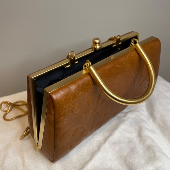 Vintage, Signed Moo Roo Brown Leather Embossed Purse with Chain - Picture 4 of 4